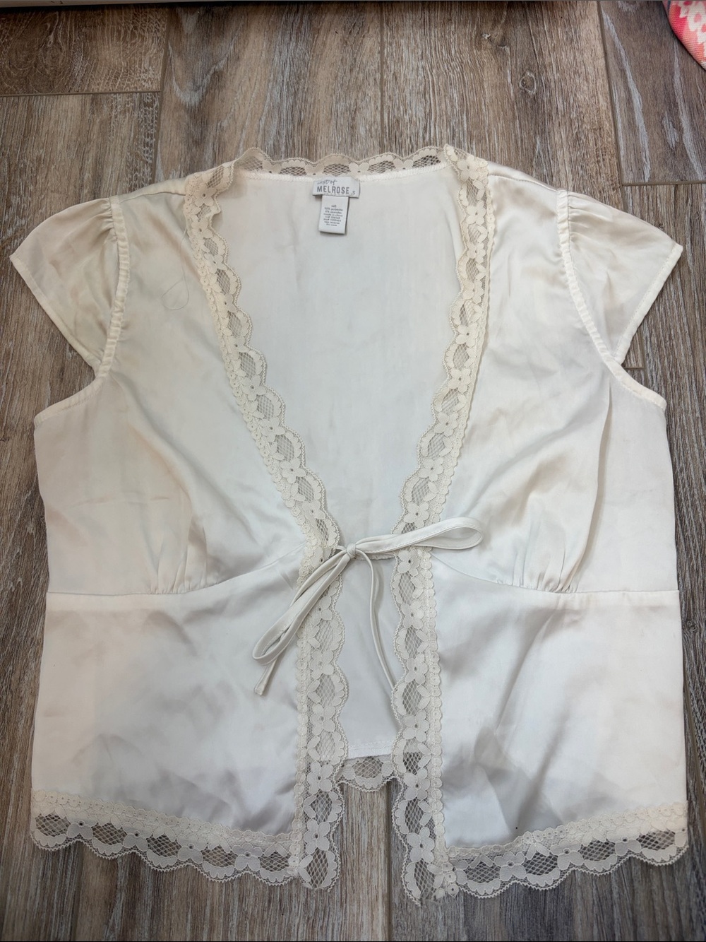 Melrose Cream Lace Trim Tie-Front Top